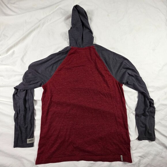 Vans Two Tone Mens XL Gray Red Lightweight Hooded Long Sleeve Shirt Winter Warm - Picture 2 of 10